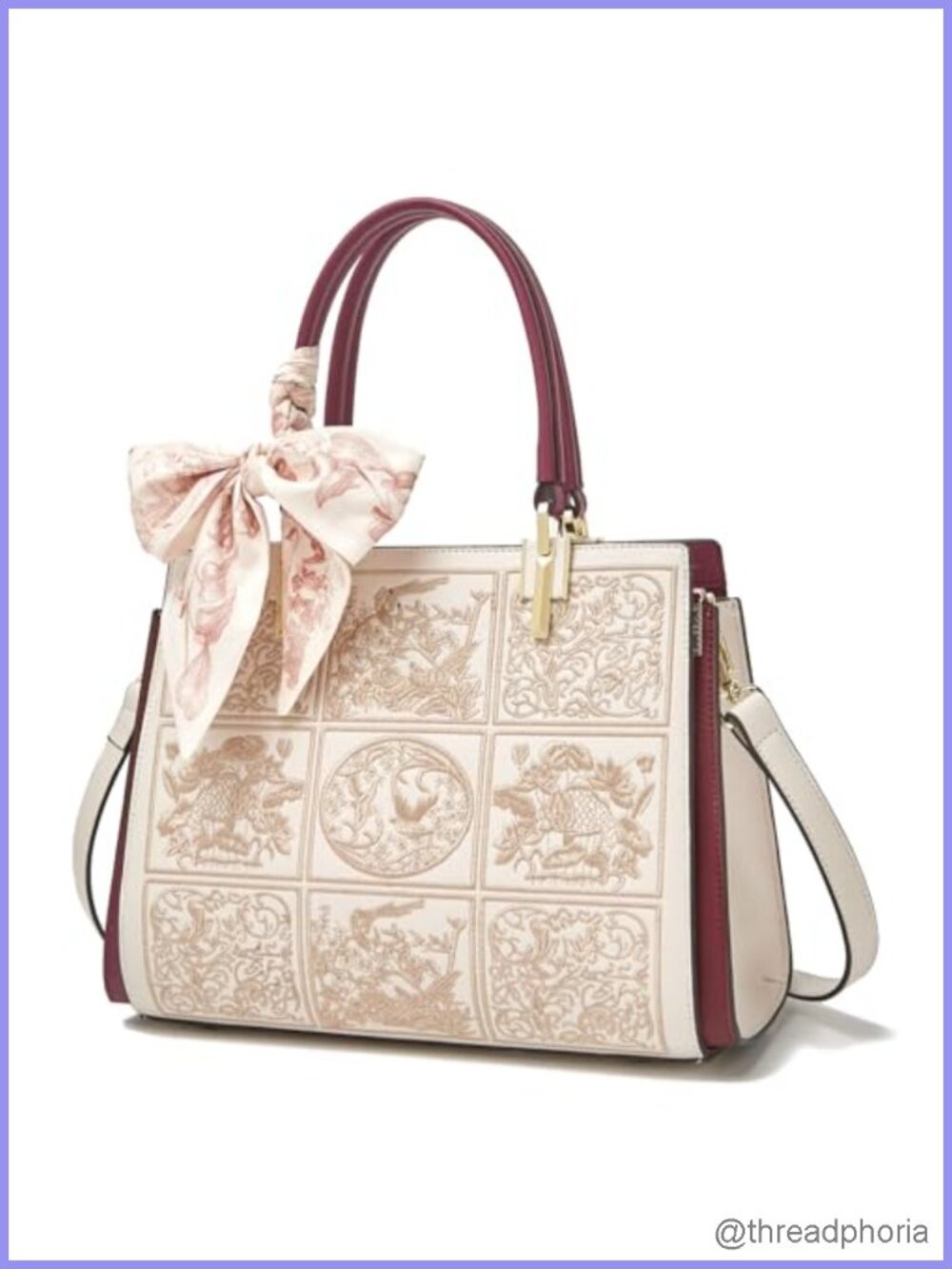 Genuine Leather Satchel Handbag Embroidered Vintage Crossbody Purse